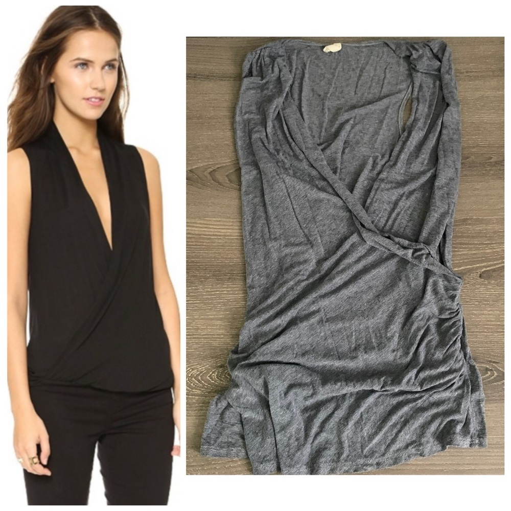 Lanston Revolve Surplice Drape Crossover Tank XS Navy Blue Stripe